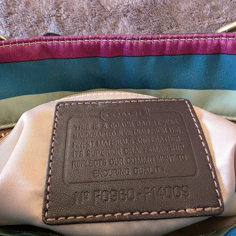 Coach Legacy Multicolor Stripe Sateen Tote Shoulder Bag F14009 Metallic Trim - Picture 7 of 16